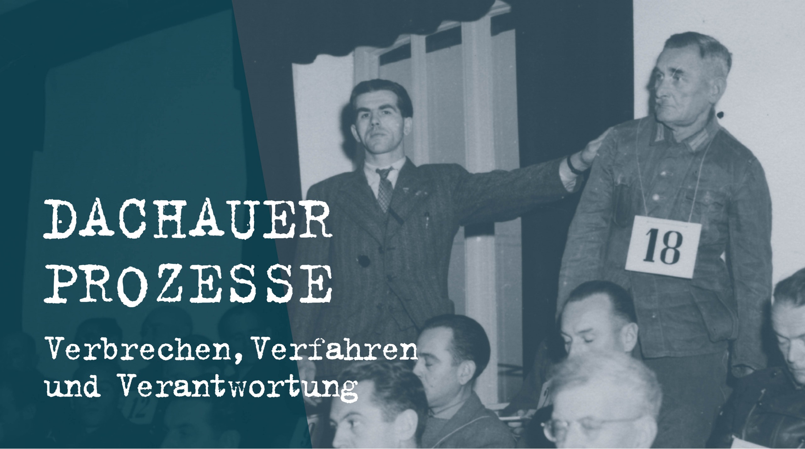 Der ehemalige Häftling Michael Pellis identifiziert im Dachau-Hauptprozess den Angeklagten Franz Böttger [United States Holocaust Memorial Museum, Washington D.C.]