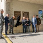 From left to right: Dominique Boueilh, Dr. Gabriele Hammermann, Karl Freller, Ted Hibbard (Deputy Director of the Oklahoma National Guard Museums), Abba Naor, Dr. Richard Baum (veteran of the 20th Division), Dr. James Miller, Brigadier General Stephen P. Carpenter, Major General Thomas H. Mancino
