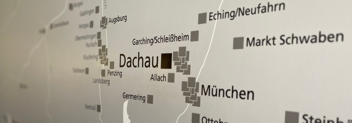 Detailausschnitt aus einer Karte, die die größten Außenlager des KZ Dachau zeigt