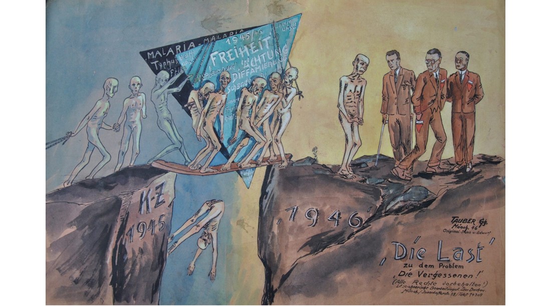 Aquarell- und Tuschezeichnung von Georg Tauber, 1946 Titel: ‚Die Last‘ zu dem Problem 'Die Vergessenen!'.