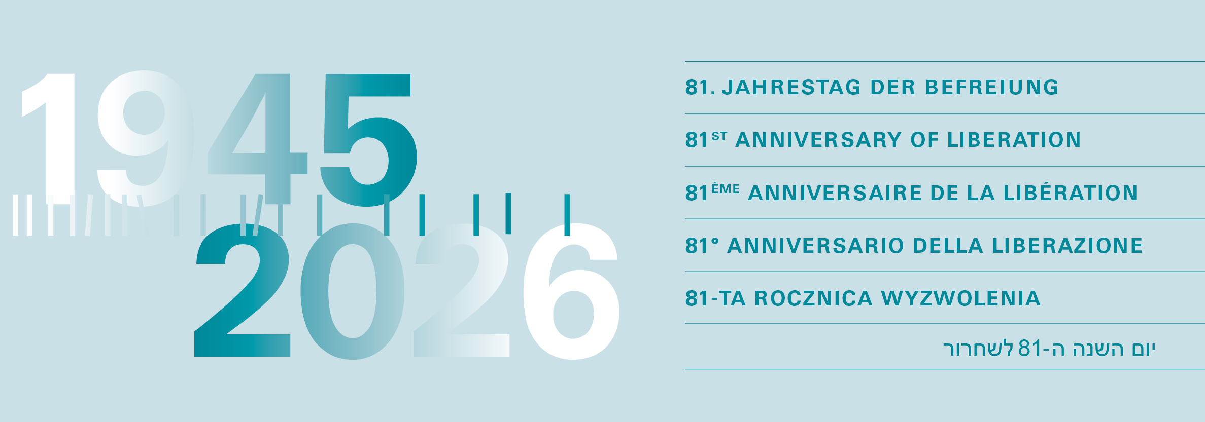 Dekoratives Element mit dem Text "81. Jahrestag der Befreiung" in 6 Sprachen.