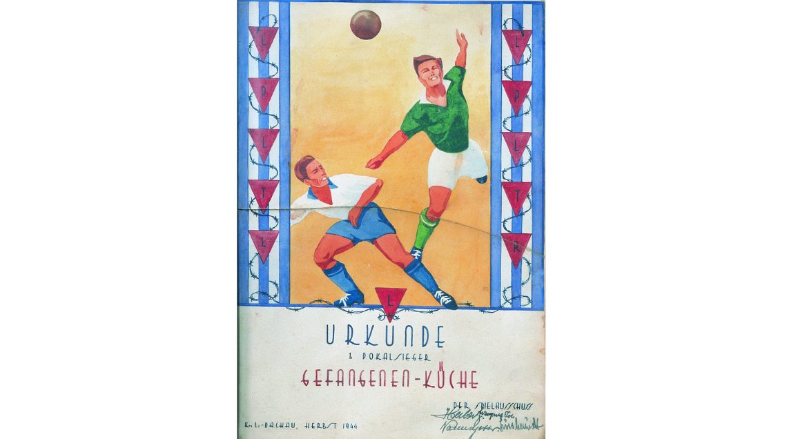 Urkunde für ein Fußballturnier im KZ Dachau (Herbst 1944).