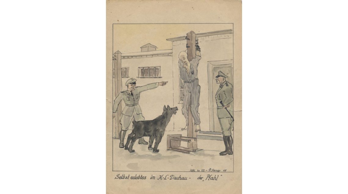 Zeichnung des ehemaligen Häftlings Albert Kerner nach der Befreiung.